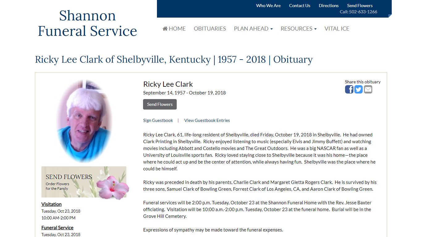 Obituary for Ricky Lee Clark at Shannon Funeral Service